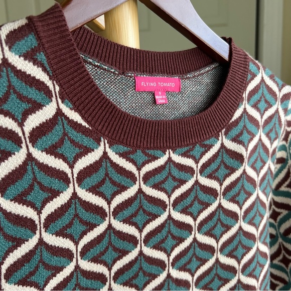 NWOT Flying Tomato Retro Print Mini Sweater Dress - Picture 8 of 8